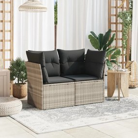 Divano da giardino con cuscini 2 posti grigio chiaro polyrattan