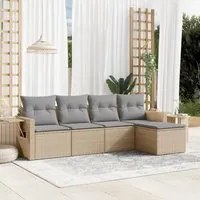 Set Divano da Giardino 5 pz con Cuscini Beige in Polyrattan 3252426