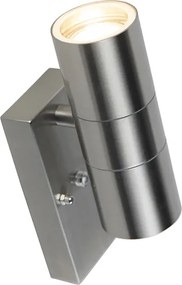 Lampada da parete per esterni in acciaio 2 luci IP44 con sensore crepuscolare - Duo