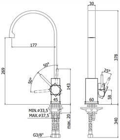 Paffoni Level Lea880st Miscelatore Lavello con Canna Piatta e Braccio Girevole Steel Acciaio