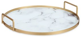 Vassoio Marmo Bianco Dorato Metallo Vetro 30 x 4,5 x 30 cm (6 Unità)