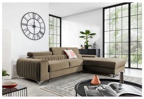 Divano angolare marrone chiaro allungabile/con contenitore (con penisola a destra/con chaise lounge) e rivestimento in velluto Grayson – ELTAP