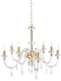 Lampada a sospensione DIDO D83 cm in vetro trasparente lavorato a mano 8 LUCI ORO