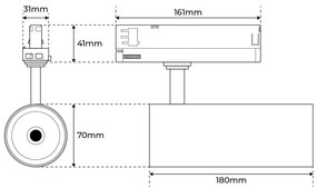 Faro LED 34W per Binario Trifase 38°+60° Nero con driver Philips Colore Bianco Caldo 2.700K