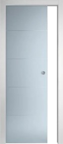 Porta interna scorrevole Pegaso/Auriga in vetro acidato verniciato colore bianco, L 80 x H 210 cm, apertura reversibile