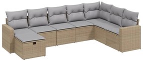 Set divano da giardino 8 pz con cuscini beige misto polyrattan