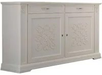 Credenza classica decoro legno 2 porte shabby bianco 184x50x106