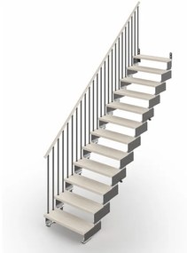 Scala a rampa dritto Gala larghezza 84 cm, struttura in metallo grigio antracite, gradini in legno bianco