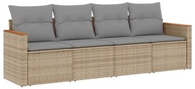 Set divano da giardino 4 pz con cuscini beige misto polyrattan