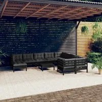 Set Divani da Giardino 11 pz con Cuscini in Legno di Pino Nero cod mxl 43369