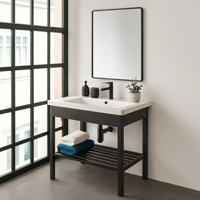 Mobile Bagno a Terra 60 Cm Specchio 50x70 Cm Feridras "Borg" Nero Opaco
