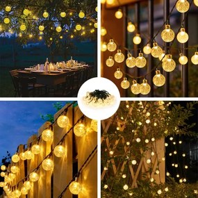 Brilagi - Catena luminosa solare decorativa BUBBLE a LED, 50 LED, 8 modalità, 7 m, IP65, bianco caldo