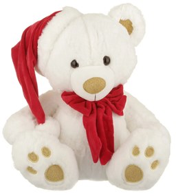 Peluche orso bianco con cappello Natale 48 cm