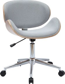 Sedia da ufficio con ruote design in tessuto grigio chiaro, legno chiaro e acciaio cromato WALNUT