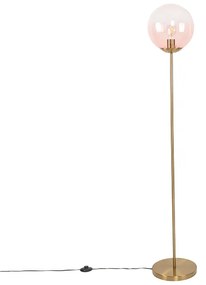 Lampada da terra Art Déco in ottone con vetro rosa - Pallon