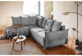 Divano letto in velluto a coste grigio (angolo sinistro) Lazy Lukka - Miuform