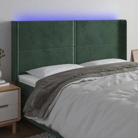 Testiera A Led Verde Scuro 203x16x118/128 Cm İn Velluto /