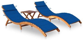 Sdraio 2 pz con tavolo e cuscini in legno massello di acacia