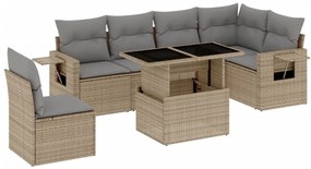 Set divani da giardino 7 pz con cuscini beige in polyrattan