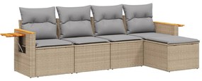 Set divano da giardino 5 pz con cuscini beige in polyrattan