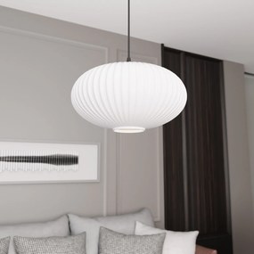 Sospensione 1 Luce Iris In Acciaio Nero Paralume Plissettato Bianco