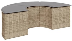 Set divani da giardino semicircolare 3 pz in polyrattan beige