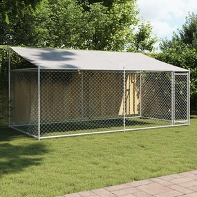 Gabbia Cani Con Tetto E Porta Grigia 4x2x2 M İn Acciaio Zincato /