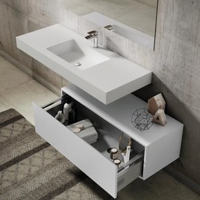 Mobile da bagno sospeso sotto lavabo L 100 x H 35 x P 45 cm bianco laccato opaco, 1 cassetto VISOBATH element