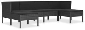 Set Divani da Giardino 6 pz con Cuscini in Polyrattan Nero