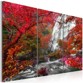 Quadro Beautiful Waterfall  Autumnal Forest  Colore Verde, Dimensioni e Misure 120x80