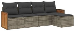 Set divano da giardino 5 pz con cuscini grigio in polyrattan