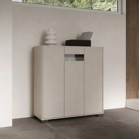 Credenza a 3 ante ROJAS Grigio con inserto in vetro Fumč 103x110 cm