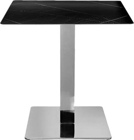 Tavolo pub ristorante bar 70x70 cm Top esterno HPL effetto Marmo NERO gamba argento H 74