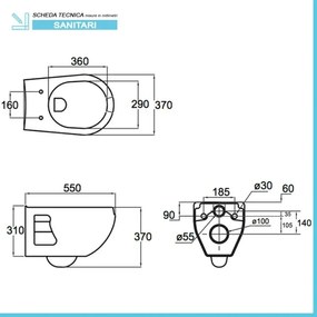 WC sospeso per disabili con apertura frontale e profondità 55 cm