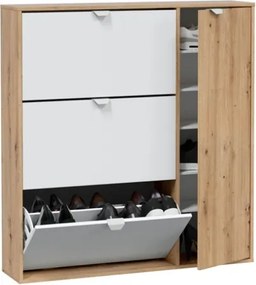 Scarpiera 3 Ribalte Doppia Profondità Con Anta Laterale 30 Paia Rovere E Bianco