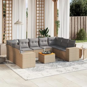 Set Divano da Giardino 10 pz con Cuscini Beige in Polyrattan