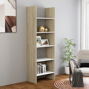 Libreria bianca e rovere sonoma 60x35x180 cm legno multistrato