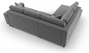 Divano angolare grigio chiaro allungabile e con contenitore (con penisola a sinistra/a L) con rivestimento in velluto Kyoto – Cosmopolitan Design