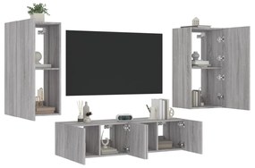 Mobili Tv A Muro Con Led 4pz Grigio Sonoma İn Legno Multistrato /
