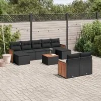 Set Divani da Giardino 10pz con Cuscini in Polyrattan Nero 3260487