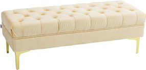 Panca Fondo Letto Imbottita con Rivestimento Trapuntato in Effetto Velluto 118x45x42 cm Beige...