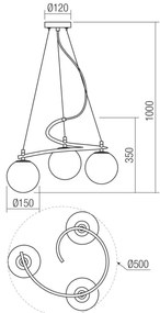 Redo 01-2716 - Lampadario a sospensione con filo VOLLEY 3xE14/28W/230V nero