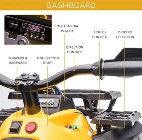 Quad per Bambini Elettrico 12V con Fari e Batteria Ricaricabile, Età 3-5 Anni, 100x65x73cm, Giallo...