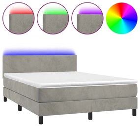 Letto a Molle Materasso e LED Grigio Chiaro 140x190 cm Velluto