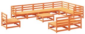 Set divani da giardino 11pz marrone cera legno massello di pino