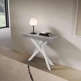 Consolle allungabile Libo - Cemento gambe bianche 90x40/300 cm