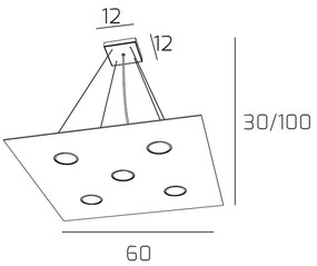 Sospensione Moderna Quadrata Path Vetro Foglia Argento 5 Luci Gx53