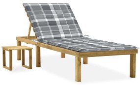 Lettino Da Giardino Con Tavolino Cuscino Legno Pino Impregnato /
