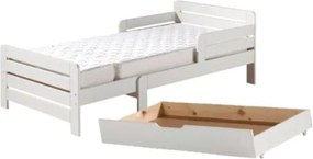 Letto da bambini regolabile bianco in pino massiccio con contenitore, materasso e rete inclusi Jumper - Vipack