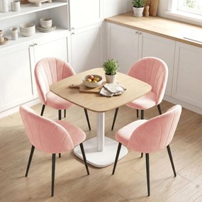 Set 2 Sedie da Pranzo Imbottite 52x55x79 cm con Schienale a Conchiglia in Velluto Rosa...